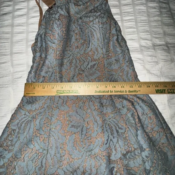 Dress the Population women’s small blue over nude halter high neck dress - Picture 6 of 12